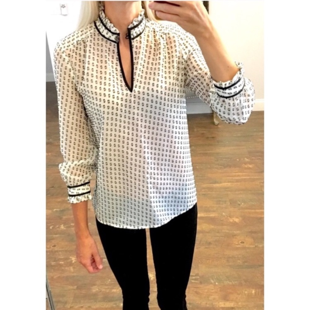 J Crew ruffle mock neck blouse